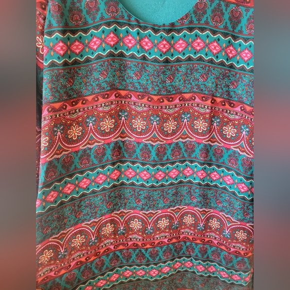 Charming Charlie Vibrant Patterned Long Sleeve Dress Cold Shoulder - Picture 4 of 5